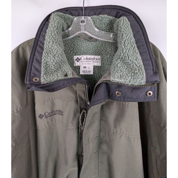 Columbia Jacket Men Large Green Sherpa Fleece Lined Full Zip Windbreaker - Picture 7 of 16